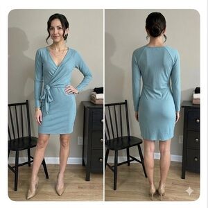 Women’s Aqua Blue Faux adjustable Wrap Tie-Accent Dress - Size Small